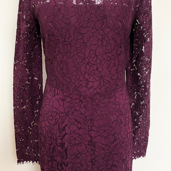 Rachel Zoe Angie Fig Purple Lace Open Back Long Sleeve Gown Dress - Picture 11 of 16